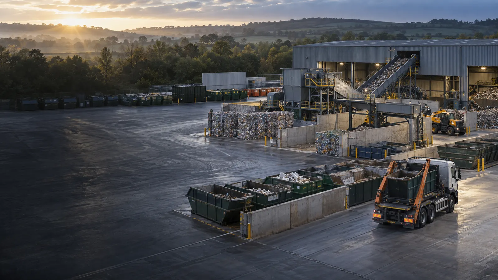 A UK waste-management facility with sorting lines and loaders